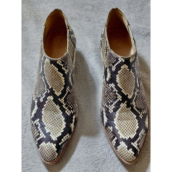 Madewell Womens Chelsea Ankle Boots Size 8.5 Brown Snake Embossed Leather Low - Picture 2 of 13